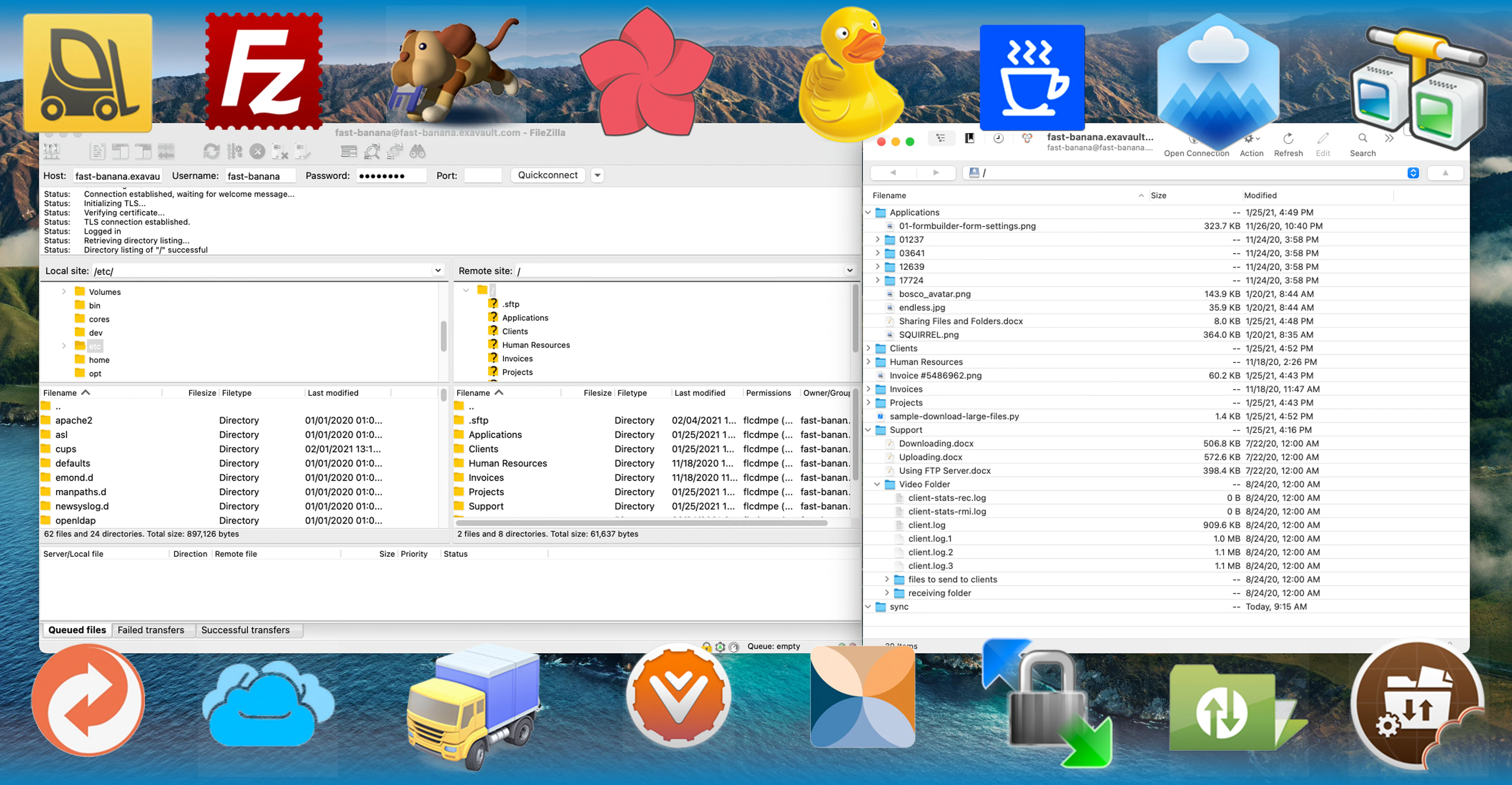 screenshot of ExaVault Cloud FTP